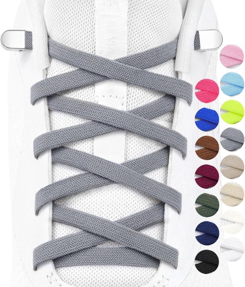 Stepace 2 Pairs Elastic No Tie Shoe Laces for Kids and Adults Sneakers, Stretch Flat Tieless Shoestrings - Image 1